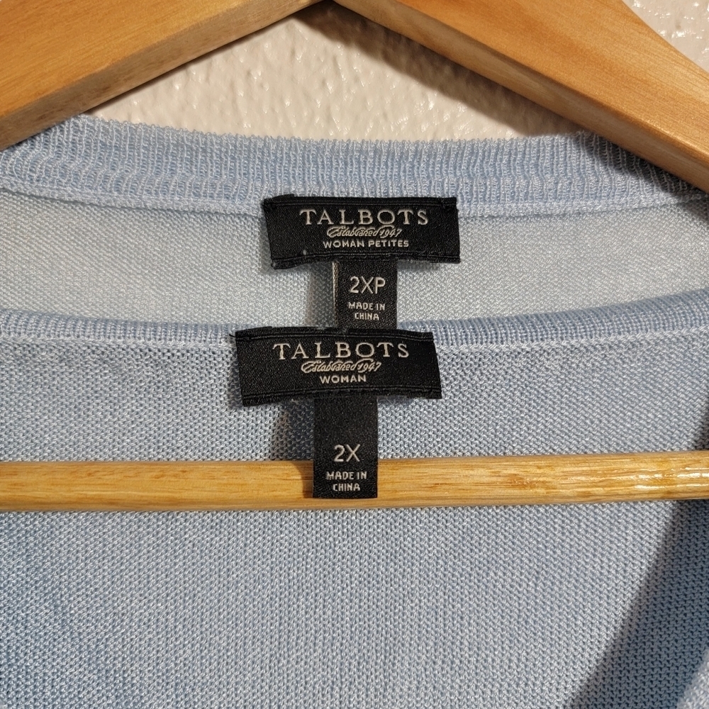 Talbots 2-Piece Ruffle Tank Shell Cardigan Bundle sz 2XP Light Blue Preppy Chic - Picture 5 of 12